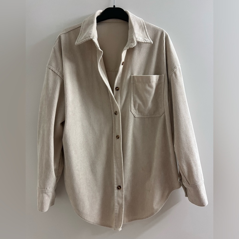 Dokotoo Womens Corduroy Button-Down Boyfriend Long Sleeve Cream Medium